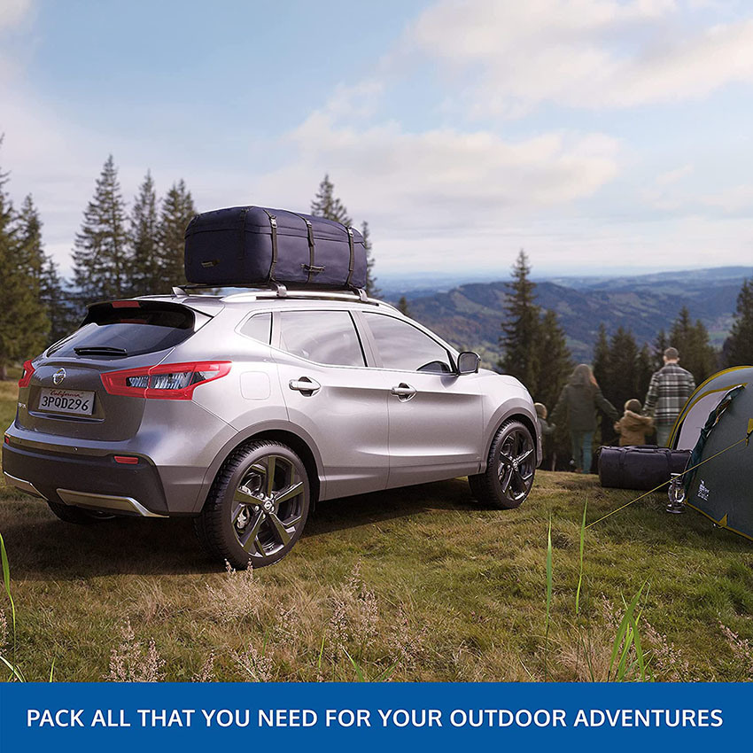 Large 330 Litres Soft Roof Box; Foldable Weather Resistant Roof Bag with Solid Base; Navy Blue Bag