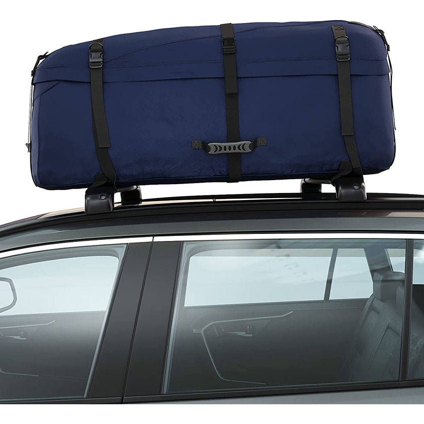 Large 330 Litres Soft Roof Box; Foldable Weather Resistant Roof Bag with Solid Base; Navy Blue Bag