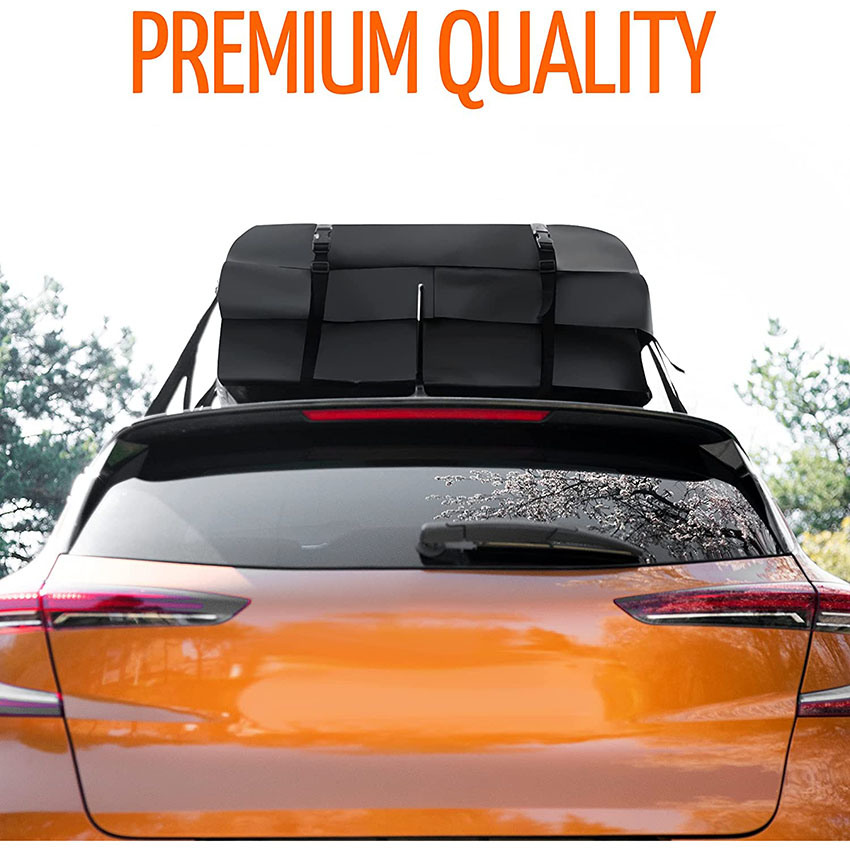Car Roof Cargo Bag Water Resistant – 8 Reinforced Premium Quality Straps Rubberized Extra Cushioning Car Roof Pad, Travel, Touring, Road Trips Bag