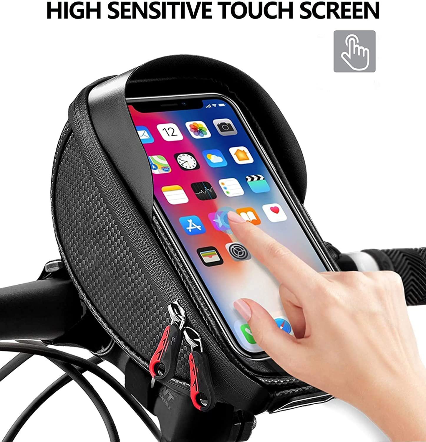 Bike Phone Front Frame Bag Waterproof Holder Case Sensitive Touch Screen Compatible with