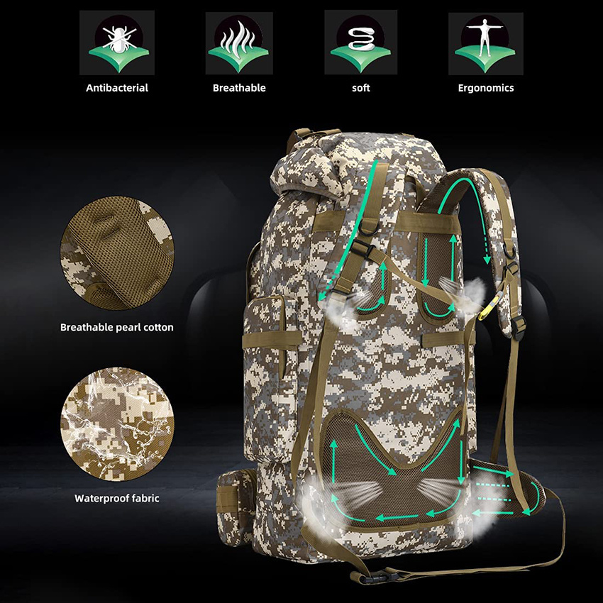 Camping Backpack with Waterproof Rain Cover for Outdoor Sport Travel Daypack with Adjustable Chest and Hip Strap for Climbing Camping Touring Backpack