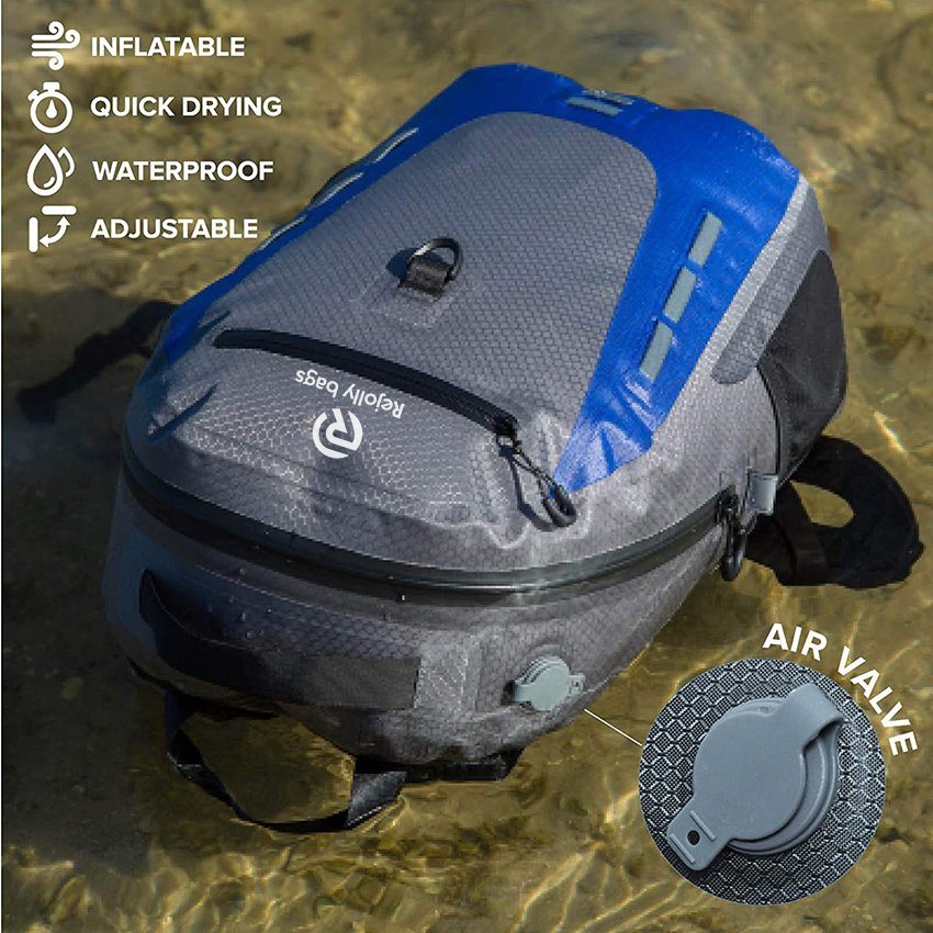 Waterproof Backpack - Submersible, Inflatable, Floating TPU Coated Durable Nylon Dry Bag with Airtight Zipper for Kayak, Fishing, Boating, Hiking Dry Backpack