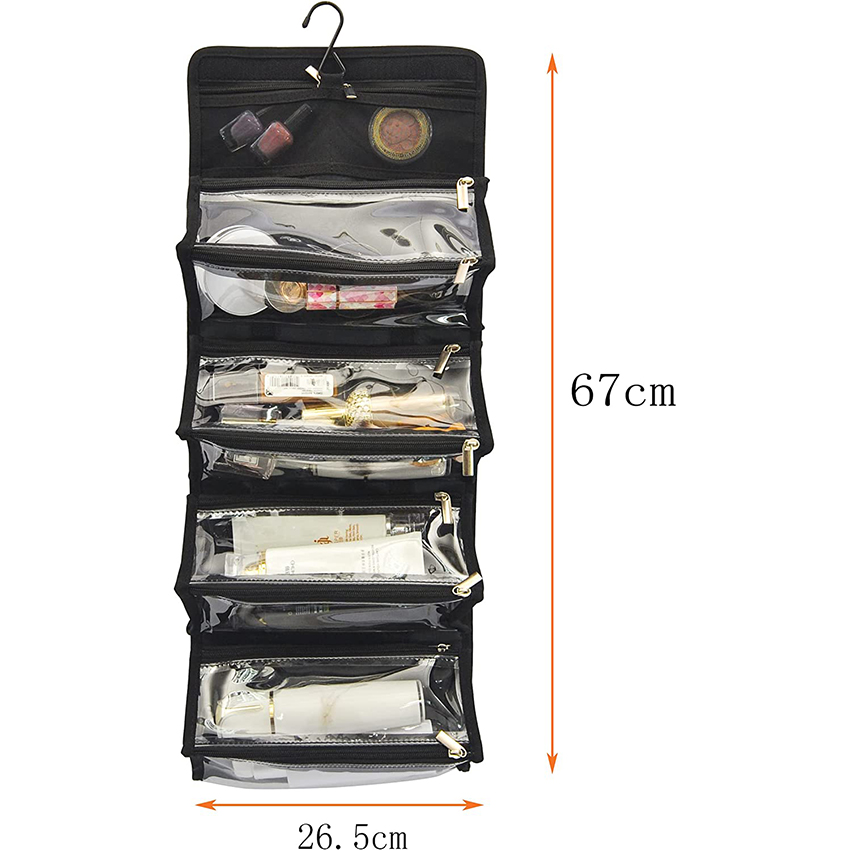 Large Capacity Hanging Eco Polyester Travel Toiletry Bag Makeup Cosmetic With 4 detachable Removable Cosmetic Bag RJ21677