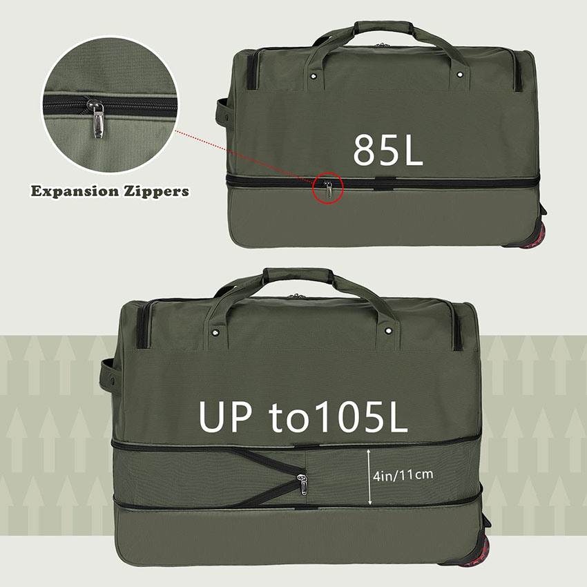 105L Large Travel Wheeled Duffel Luggage with Rollers Bag