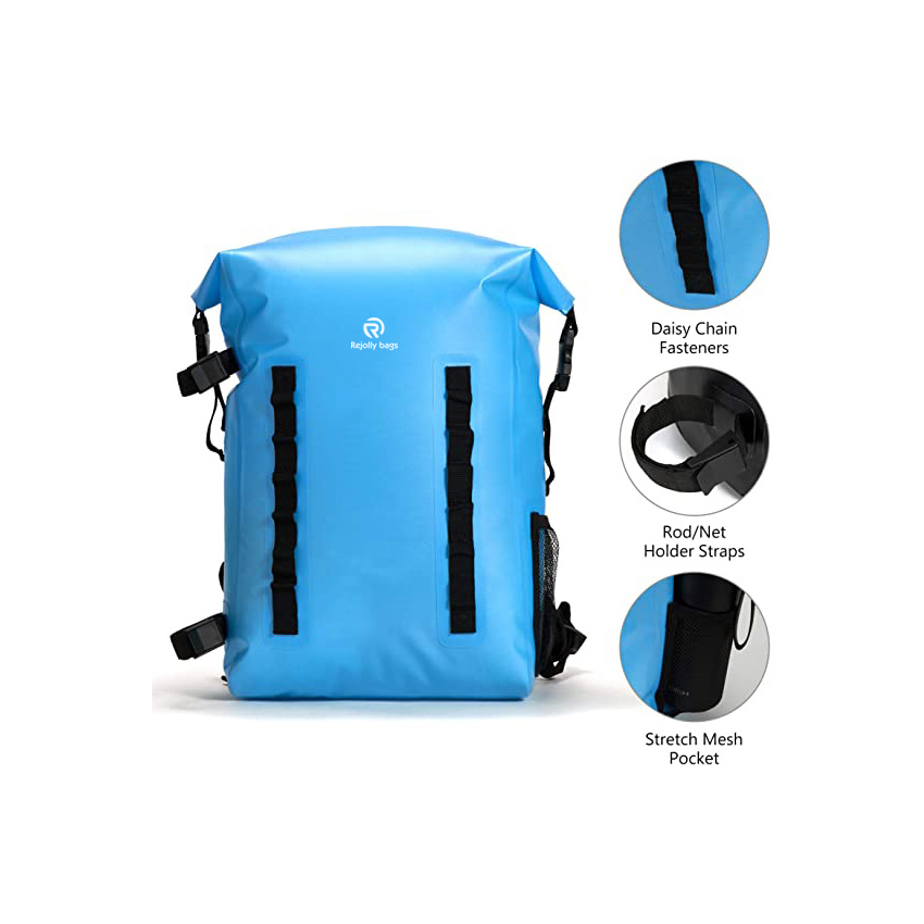 Waterproof TPU Backpack 24L Roll-Top Dry Bag with Rod Holder for Fishing Hiking Camping Kayaking Rafting