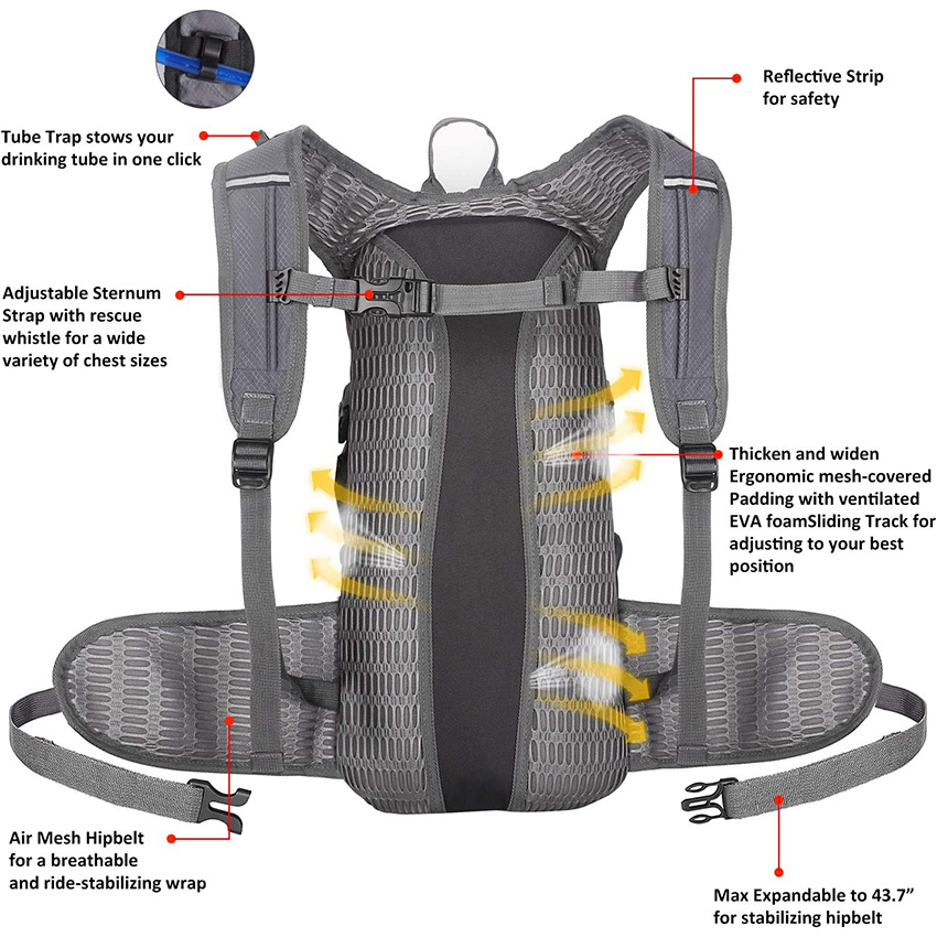 Hydration Packs Backpack with 2L TPU Water Bladder Reservoir, Thermal Insulation Pack Keeps Liquid Cool up to 4 Hours for Running, Hiking Hydration Bag