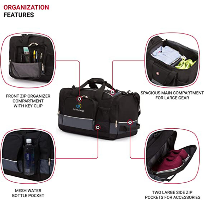 Multi Outdoor Duffle with a Large Capacity Main Compartment, Two End Pockets, and a Front Organizer Pocket for Travel Bags