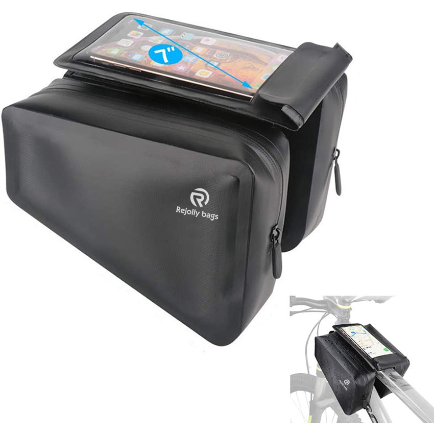 Bicycle Frame Bike Bag Waterproof Pack Double Pouch Mount Phone Bags Sealed Zipper Works Large Capacity Storage for Phones Under 7 Inches Bike Bag