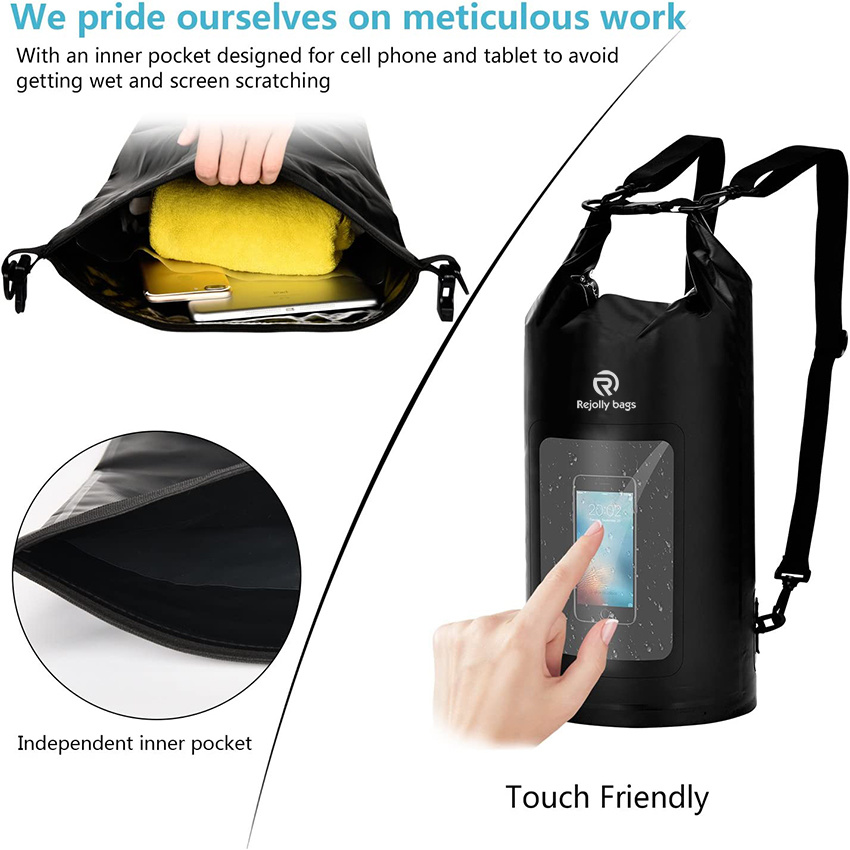 Roll Top Compression Waterproof Bag with Phone Dry Bag Case and Long Adjustable Shoulder Strap Included for Outdoor Water Sports, Boating, Hiking