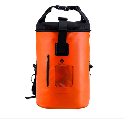 Lightweight Roll Top Dry Backpack with Exterior Zippered Pocket for Kayaking, Swimming, Rafting Bag