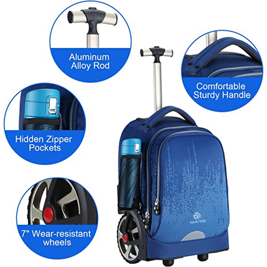 19 Inch Rolling Bookbag with Adjustable Handle and No Straps for Business Roller Bag