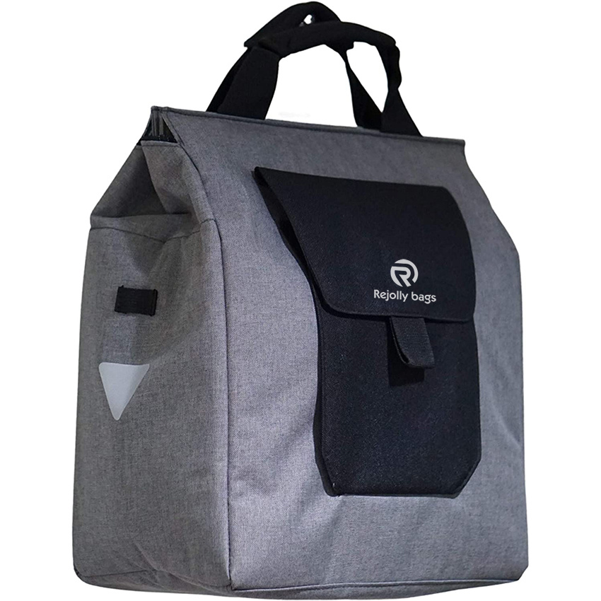 Bike Shopping Bag for Urban Commuter with Large Capacity, Handle and Reflective Spots Modern Stylish Design Bicycle Bag