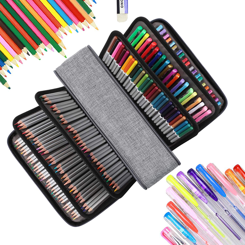 Colored Gel Pens Holder Organizer High Capacity Pencil Bag with Multilayer Compartments for Watercolor Pen Bag RJ21652