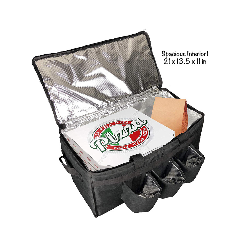 Hot Cold Pack Drinks Carrier Insulated Food Delivery Bag Lunch Bag with Cup Holders