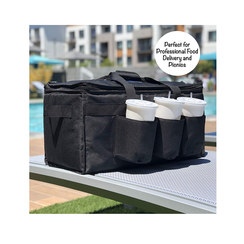 Hot Cold Pack Drinks Carrier Insulated Food Delivery Bag Lunch Bag with Cup Holders