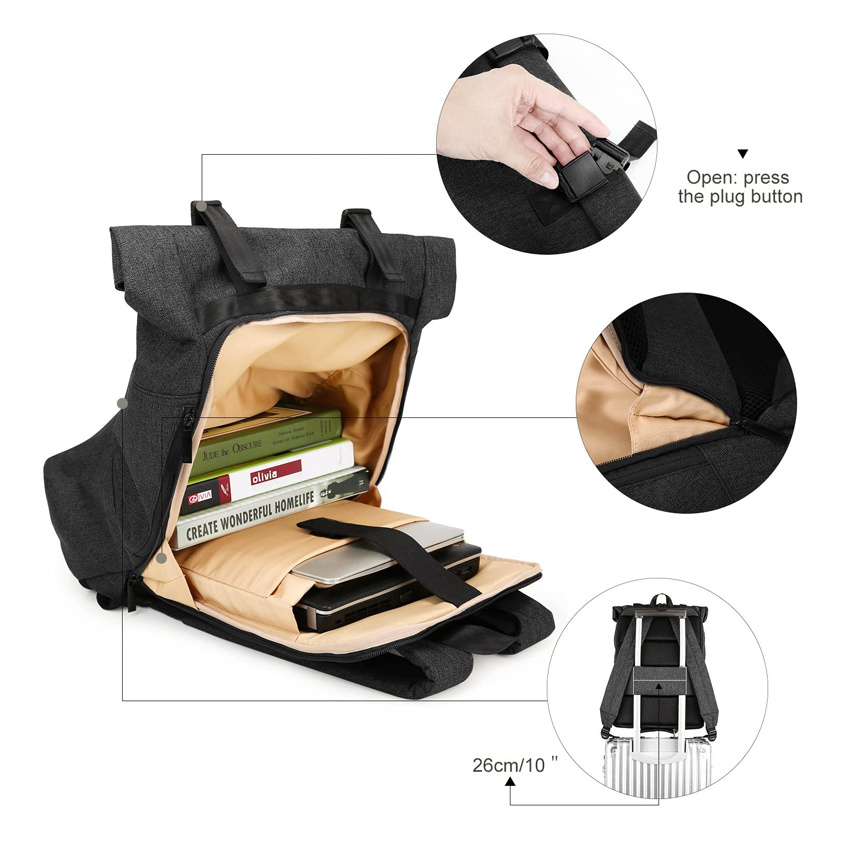 School Backpack, College Student Backpack for Men Women Multipurpose Roll-Top Fashion Rucksack Fits 15.6 Inch Laptops