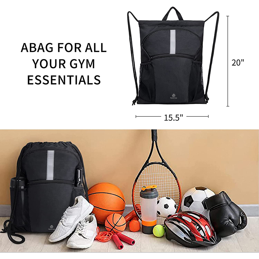 Drawstring Backpack Sports Gym Bag With Shoe Compartment & Mesh Pockets Water Resistant Sports Bag RJ196205