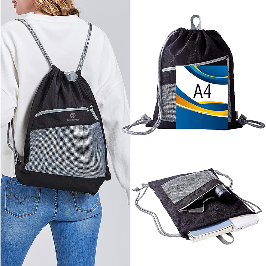Drawstring Backpack Gym Cinch Bag – String Backpack for Women Men Kids, Water Resistant Sport Sack Pack with Mesh Pocket Ball Bag RJ196126