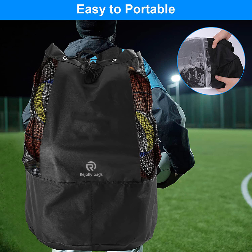 Large mesh equipment bag black, Soccer Ball Bag with Adjustable Shoulder Strap,600D Oxford Cloth mesh sports Ball Bag RJ19694