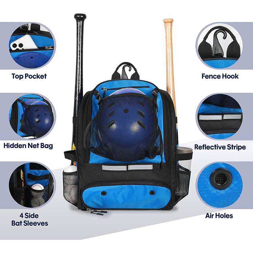 Softball Bag with Separate Shoe Compartment, Large Baseball Backpack, Softball Backpack with Fence Hook, Baseball Bat Bag with 4 Bat Sleeves Baseball Bags RJ19682