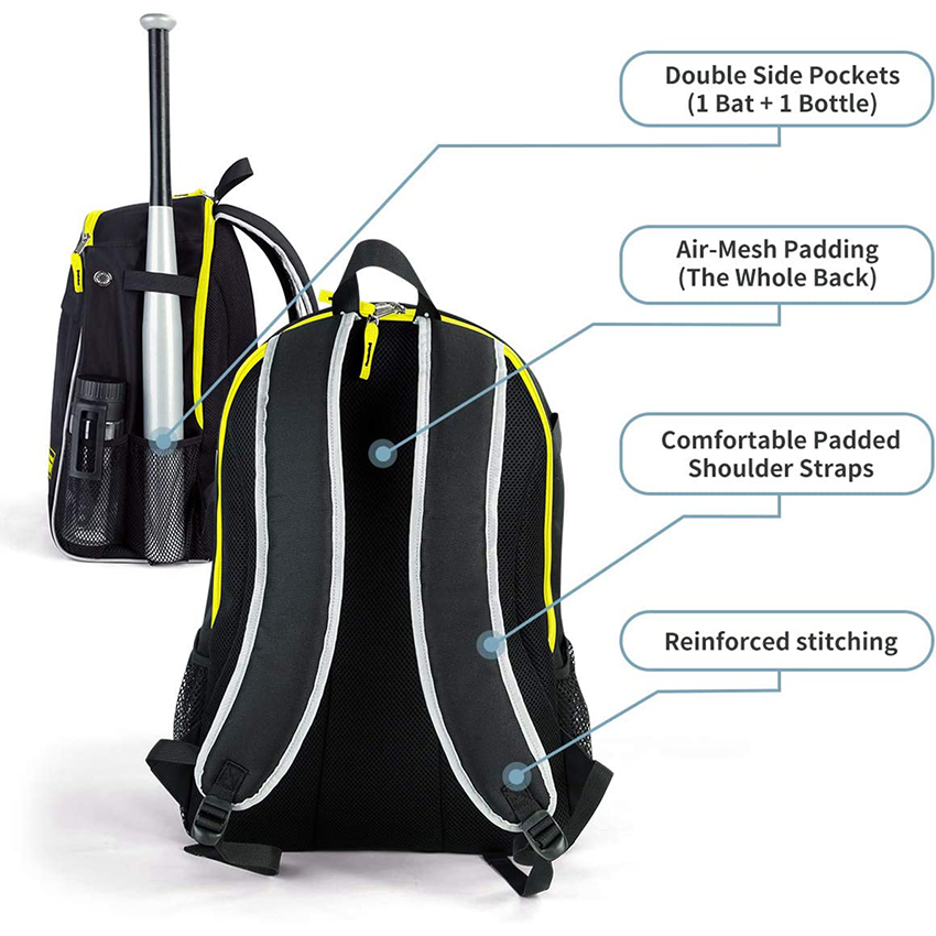 Softball Bag & Tball Baseball Equipment Backpack for Boys, Teen, Adults - Hold 2 Bats, 2 Bottles, Helmet, Glove - Vented Design Baseball Bags RJ19668