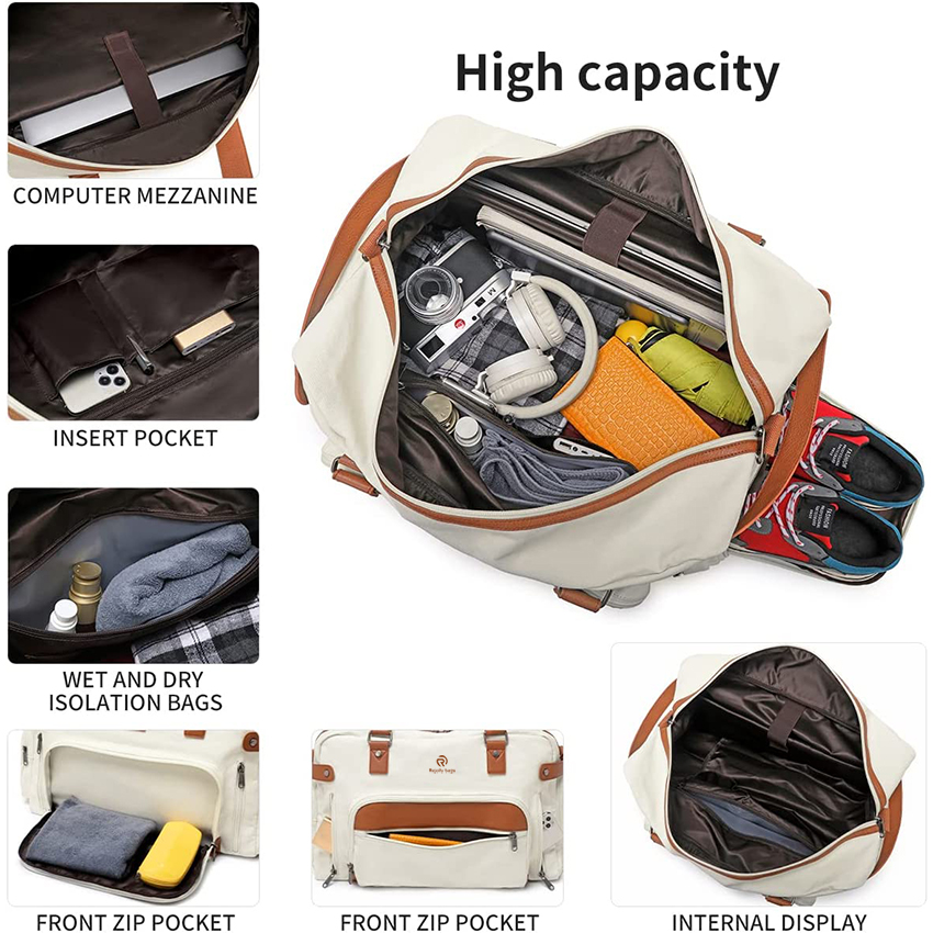 Canvas Overnight Bag Travel Carry on Shoulder Weekender Bag Yoga Gym Tote Bag with Shoes Compartment Duffel Bags RJ204203