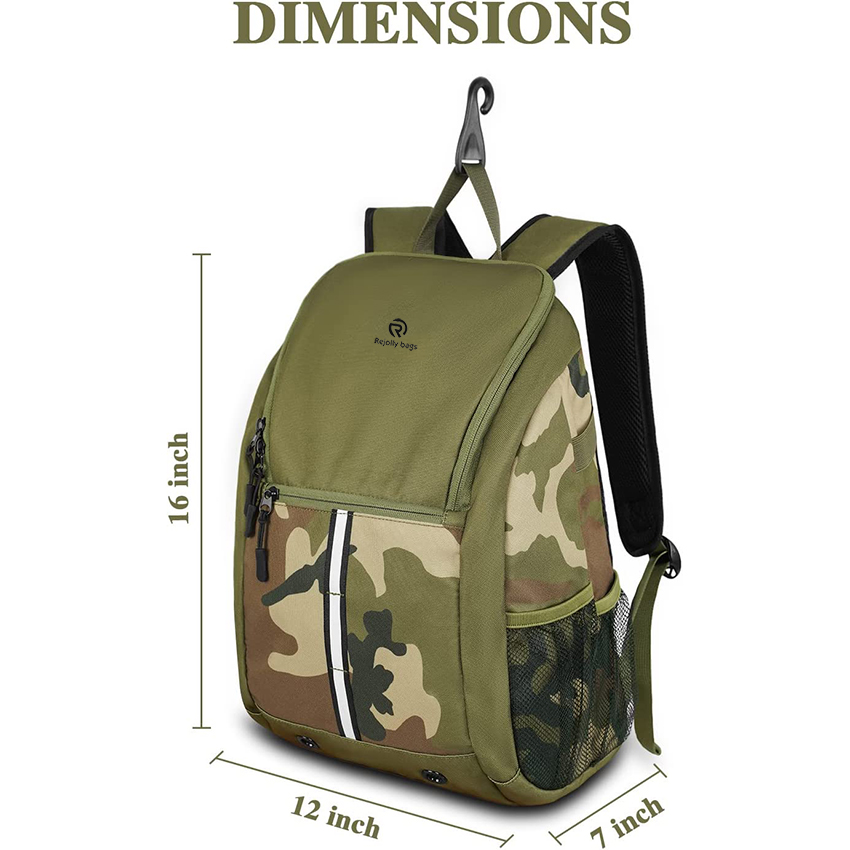 Lightweight Kids Baseball Bag with Insaluted Pocket, Camo Softball Bag with Fence Hook, Baseball Gift for Boys, Baseball Bat Bag for 2 Bats Baseball Bags RJ19677