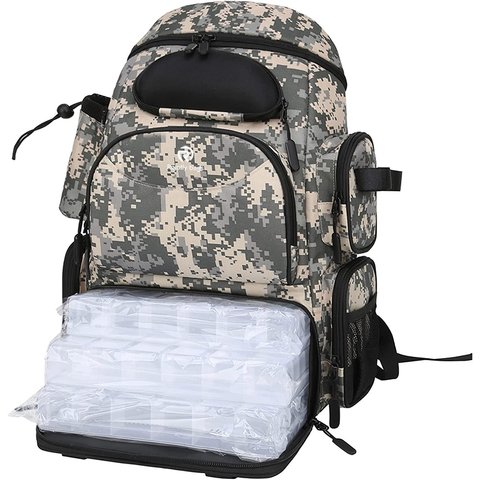 Fishing Tackle Backpack with 3 Fishing Tackle Trays Boxes Waterproof Fishing Tackle Storage Fishing Bags RJ21792