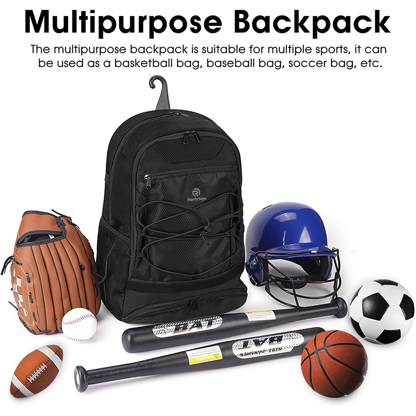 Sports Bag for T-Ball & Softball Equipment, Bat & Glove Holder Backpack with Helmet & Shoe Compartments for Youth and Adult Baseball Bag RJ19686