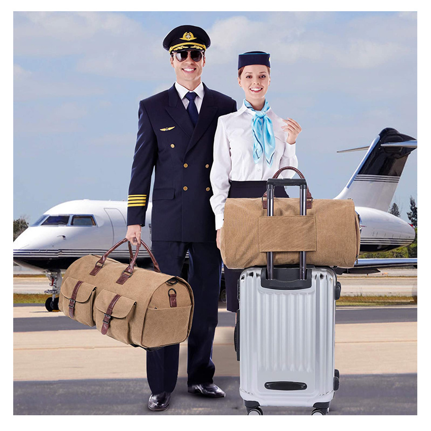 Brown Carry on Garment Bag Mens Suit Bag for Travel Business Large Canvas Duffel Bag