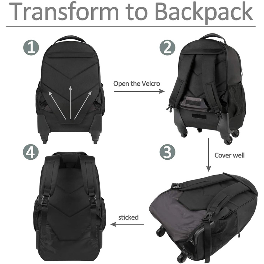 Rolling Backpack for Travel 4 Wheels Laptop Backpack for Women Men Water Resistant Business Large Wheeled Backpack