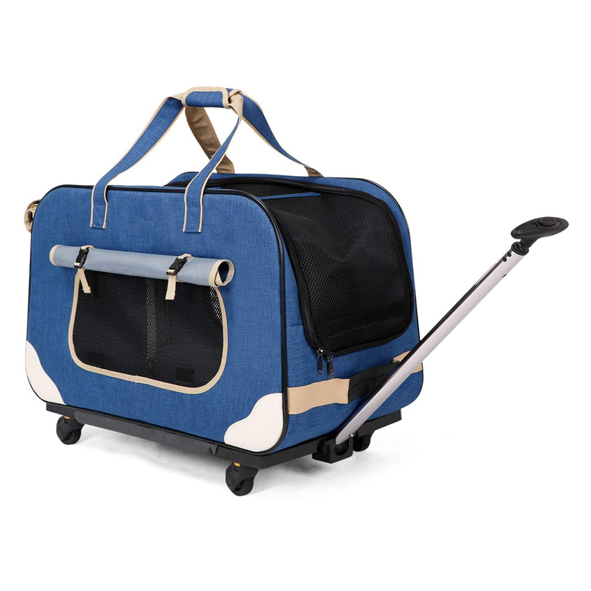Pet Rolling Carrier with Detachable Wheels Travel Roller Bag for Small & Medium Dogs/Cat
