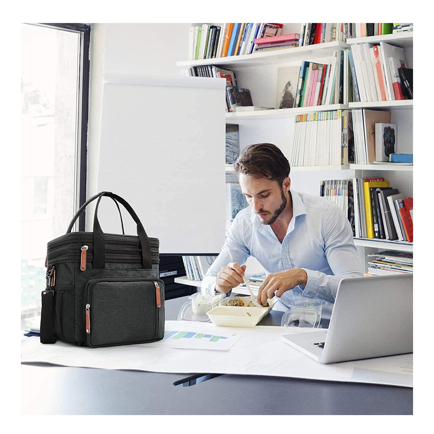 Double Compartment Lunch Bag Insulated Ice Cooler Tote Bags Reusable Water-Resistant Food Bag