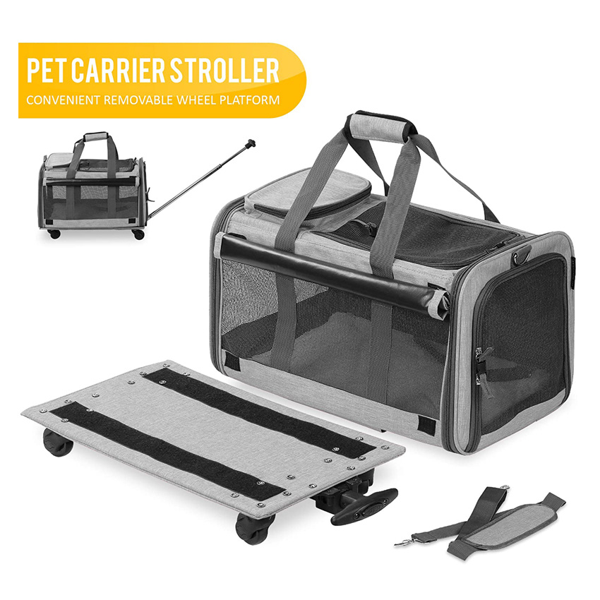 Pet Carrier with Detachable Wheels for Small and Medium Dogs Cats