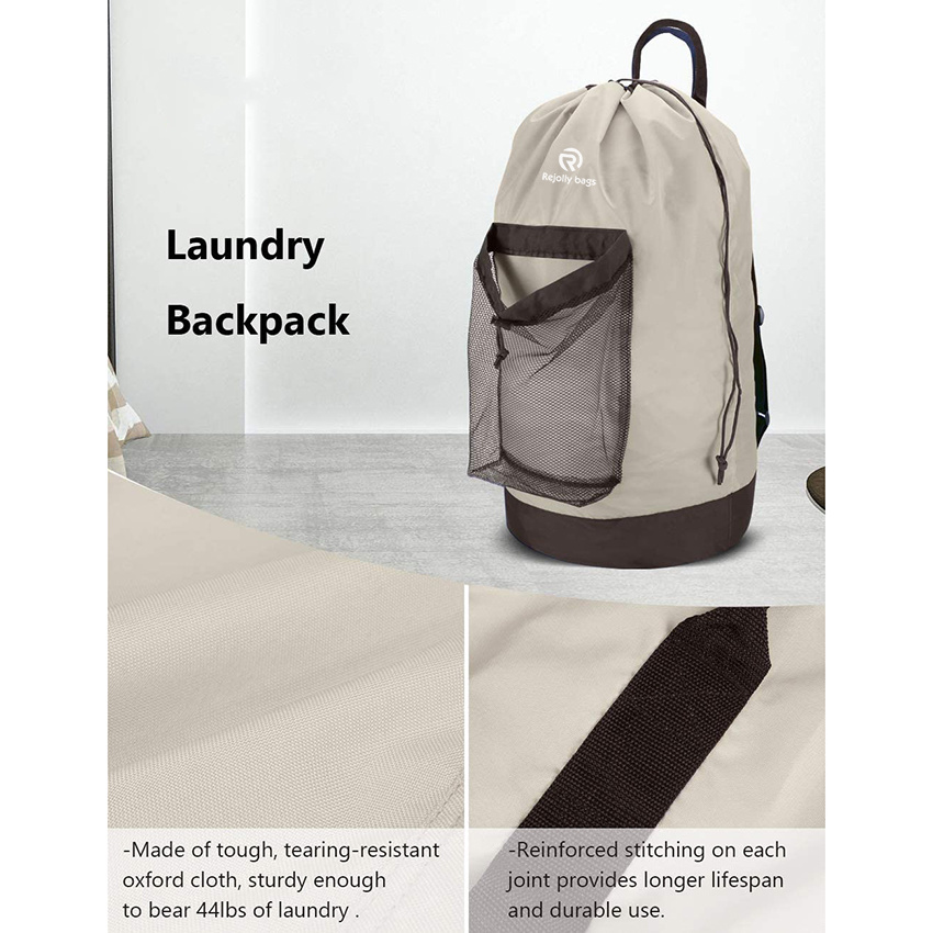 with Shoulder Straps and Mesh Pocket Durable Nylon Backpack Clothes Hamper Bag with Drawstring Closure for College, Travel, Laundromat, Apartment Laundry Bag