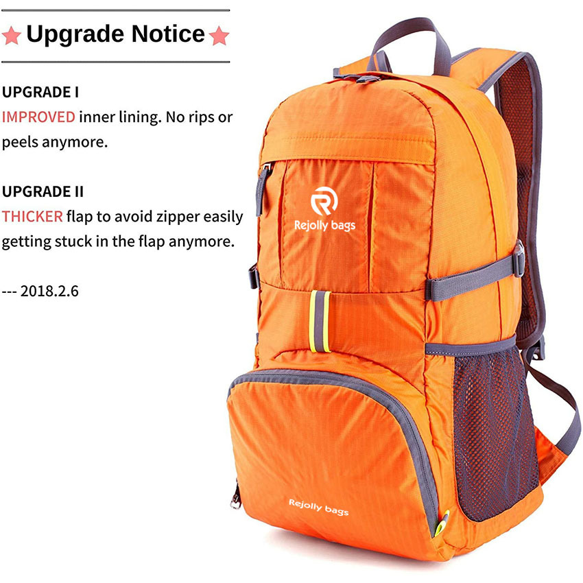 Hot Sale Lightweight Packable Durable Travel Hiking Backpack Orange Daypack