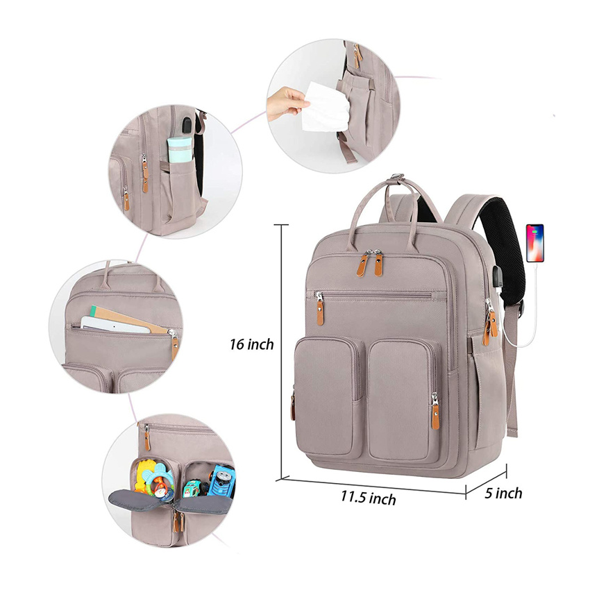 Baby Diaper Bag Backpack Nappy Baby Bags Large Capacity Waterproof Bag with USB Charging Port