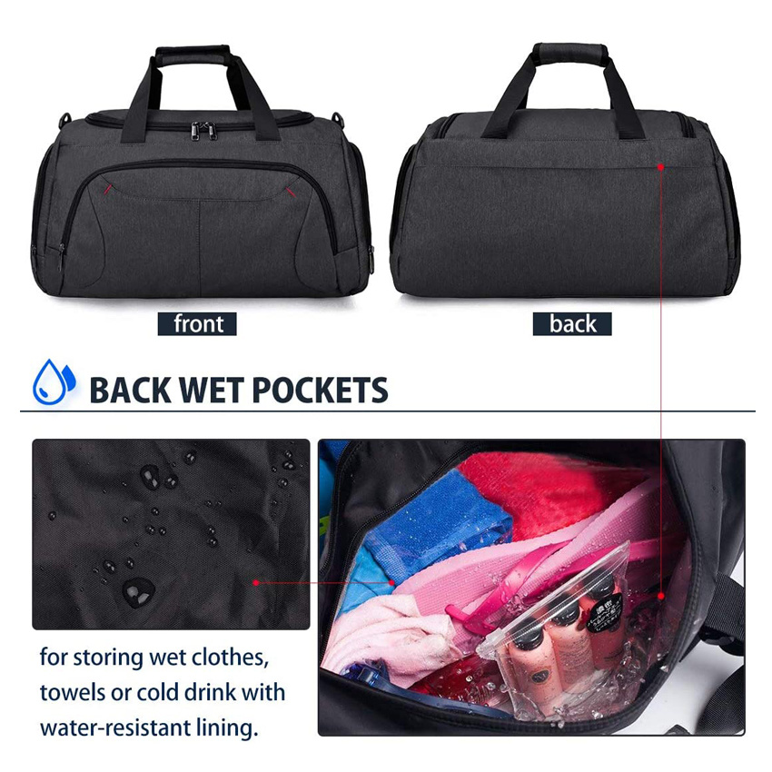 Versatile Usage Large Black Sports Bags Travel Duffel Bag with Shoes Compartment Weekend Bag