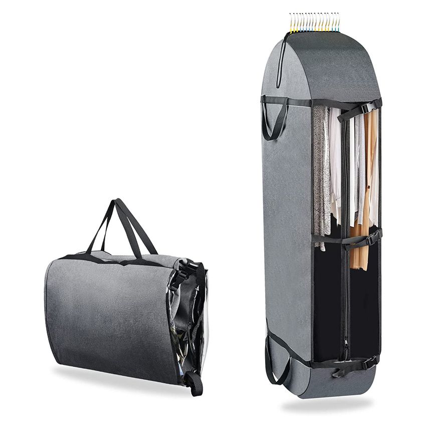 Heavy Duty Portable Foldable Garment Bags for Travel Hanging Clothes Storage with Clear Window