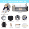 10 in 1 with Changing Station and Portable Travel High Chair, Baby Shower Gifts, Multifunctional Baby Bag with Mosquito Net Insulated Pocket Diaper Bag Backpack