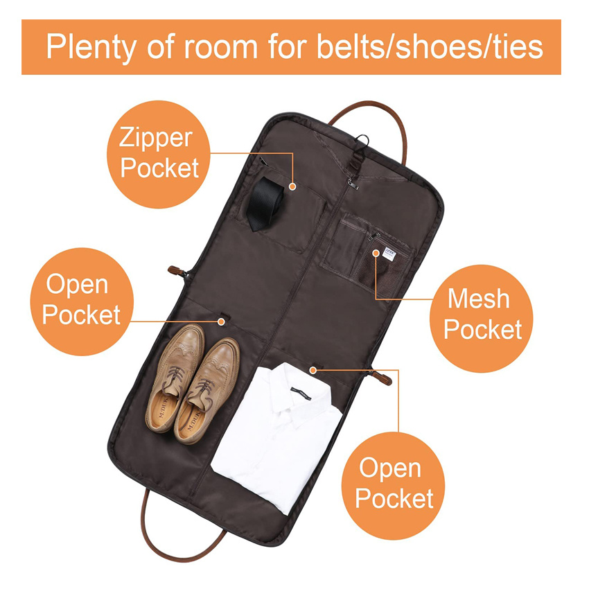 Multi-Purposes Garment Bag for Business Travel Canvas Leather Men Suit Cover