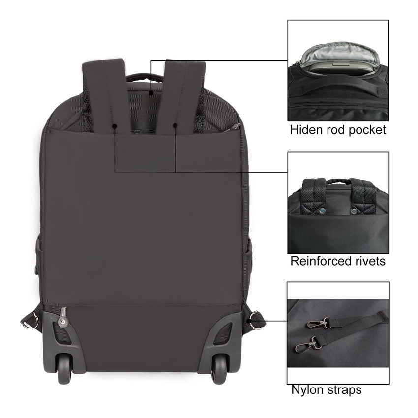 Large Storage Multifunction Travel Wheeled Rolling Backpack Luggage Books Laptop Bag