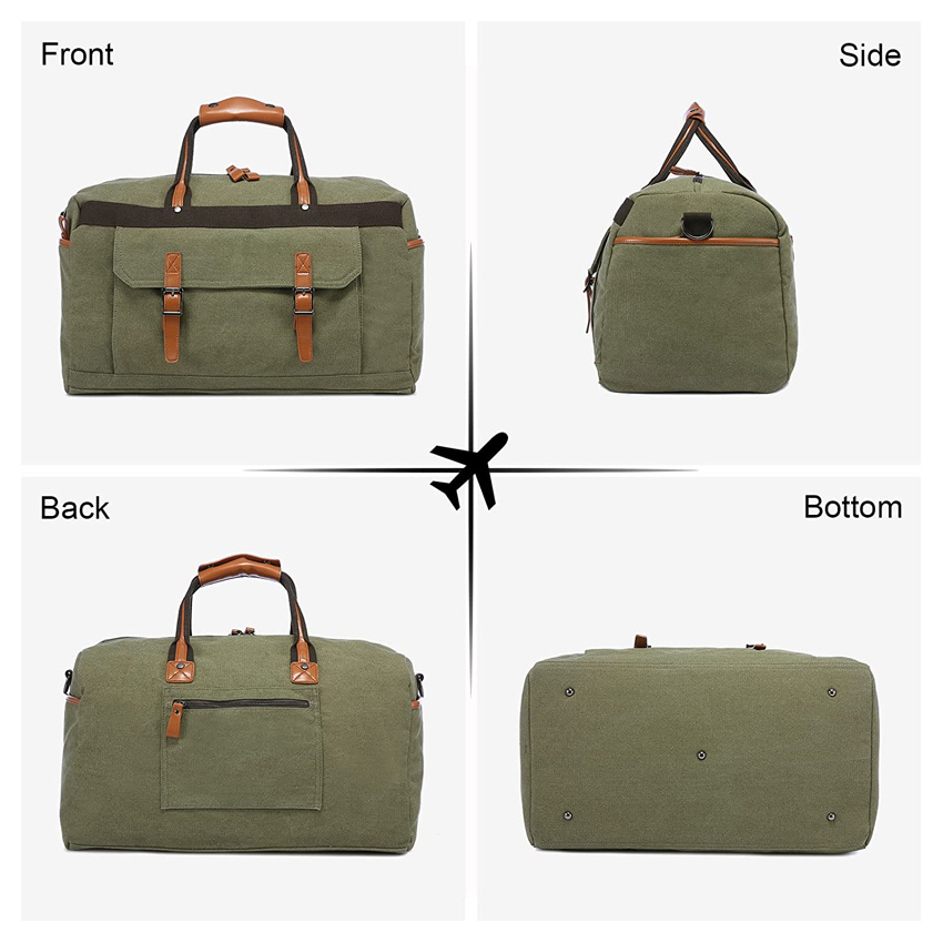 Overnight Carry on Tote Bag Canvas Travel Duffle Bag with Shoes Bag and Toiletry Bag