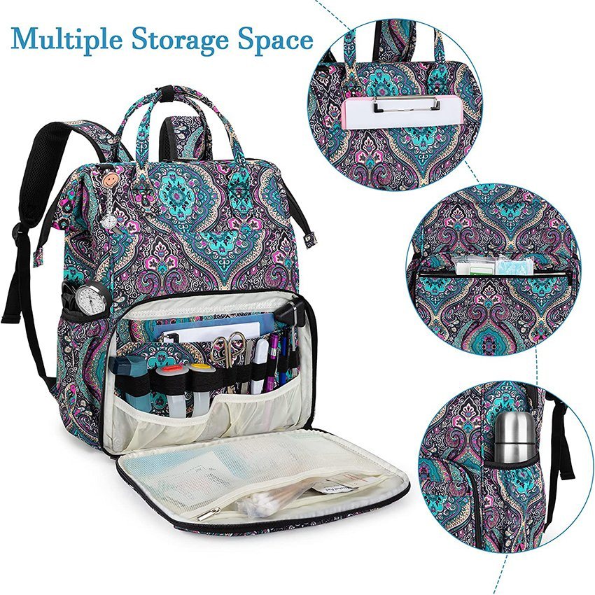 Nurse Bag Heavy Duty Storage Backpack Medical Work with Steel Frame Top Layer Zip-Top Closure Inner Padded Totem