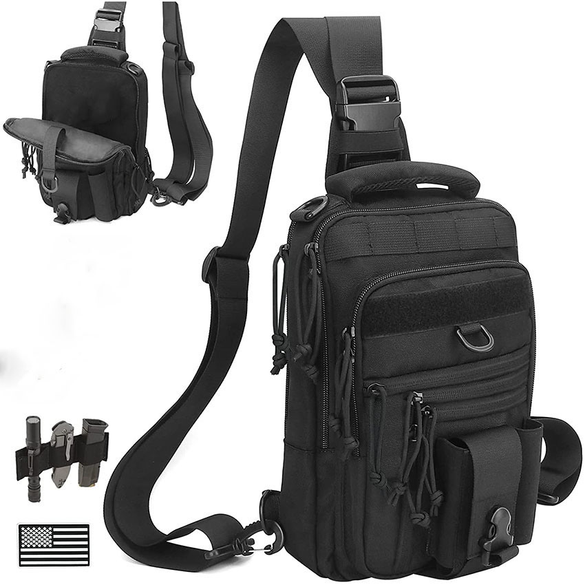 Military Style Dual Pistol Holster Chest Bag Concealed Carry Sling Bag Shoulder Fanny Pack Tactical Range Gun Convertible Backpack for Shooting Hunting Bag