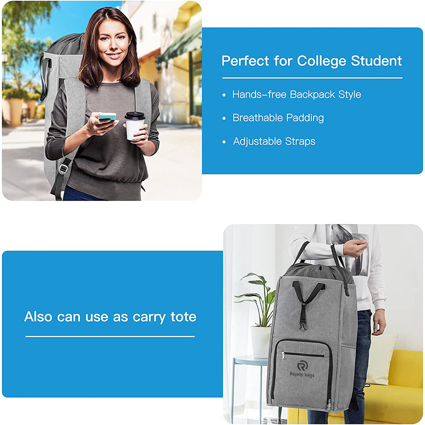 Large 2 in 1 Laundry Hamper Basket for College Students Dorm Essentials, Adjustable Shoulder Straps, Freestanding Heavy Duty for Apartment Laundry Bag