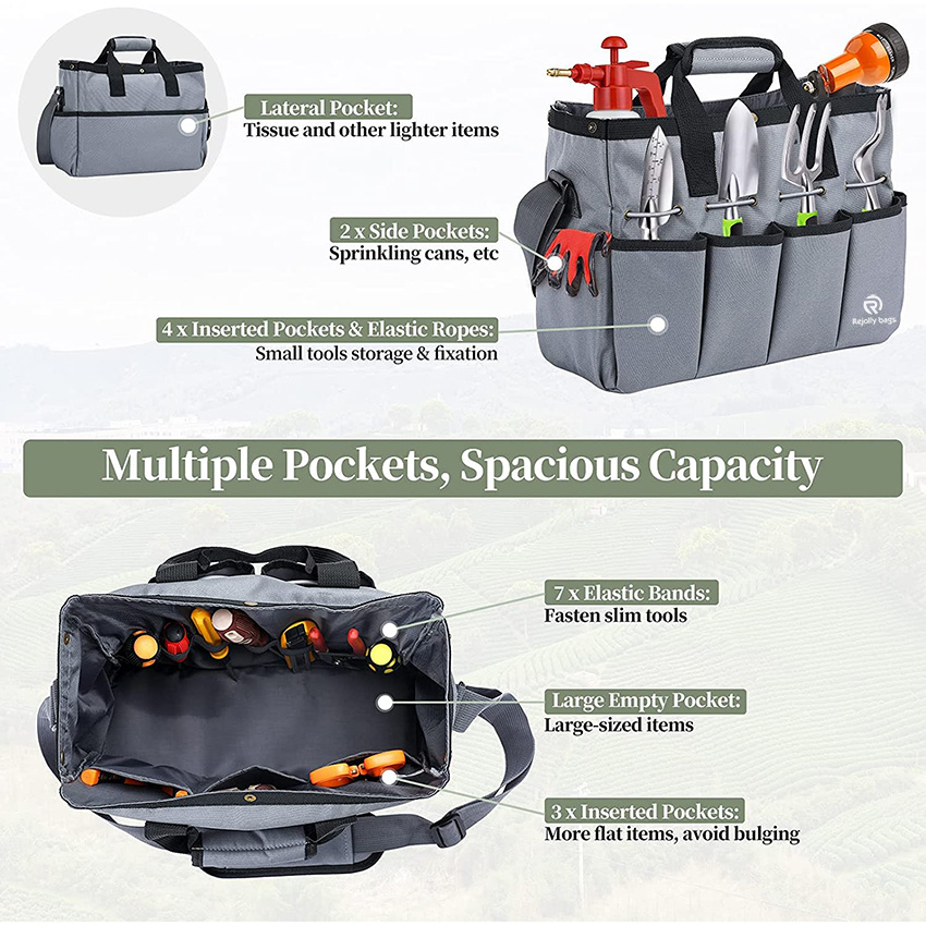 900d Heavy Duty Garden Storage Bag with Organizer and Pockets & Handlelong Adjustable Shoulder Strap Tool Bag