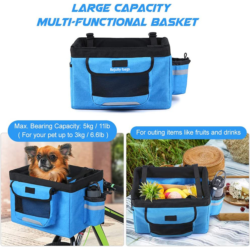 Bike Basket Folding Pet Cat Dog Carrier Front Removable Bicycle Handlebar Quick Release Easy Install Detachable Cycling Bag Mountain Picnic Shopping