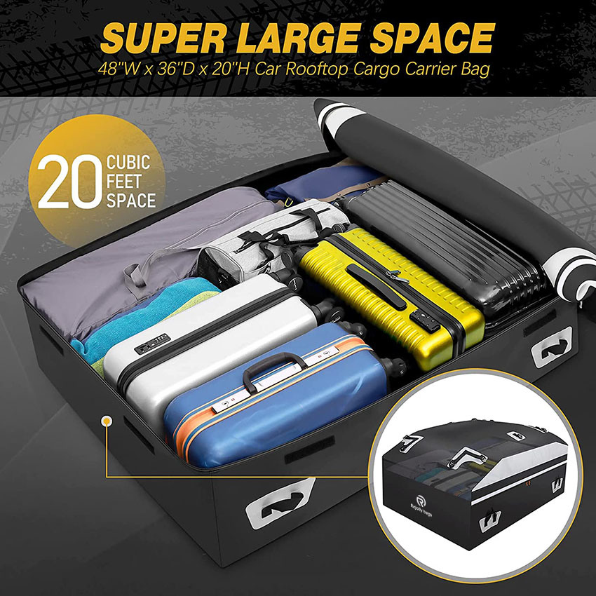 20 Cubic Feet Car Roof Bag, 100% Waterproof Anti-Tear 900d PVC Rooftop Cargo Carrier for All Vehicle with/Without Rack, Includes Anti-Slip Mat, 6 Door Hooks Bag