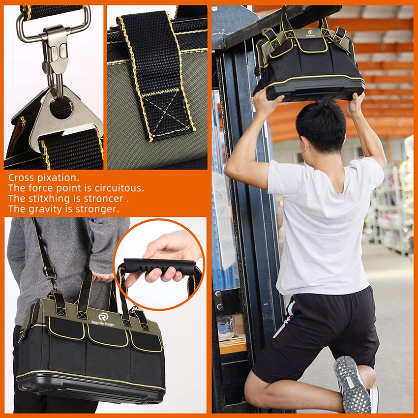 600d Oxford Wide Mouth Tool Bag with Water Proof Organizer Bag for Men with Adjustable Shoulder Strap Tool Bag